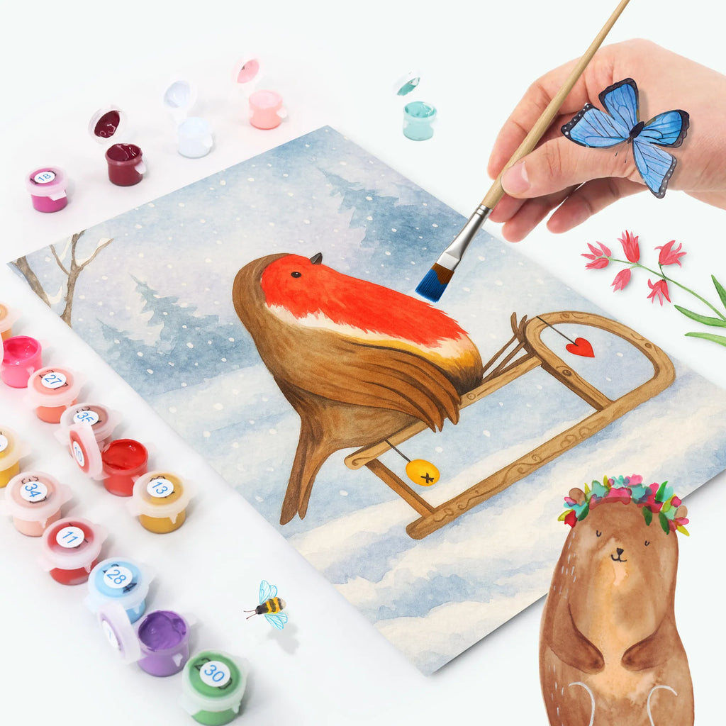 Malen nach Zahlen Rotkehlchen Schlitten Design Ausmalbild, Kunstwerk, Malen nach Zahlen, Winter, Weihnachten, Weihnachtsdeko, Nikolaus, Advent, Heiligabend, Wintermotiv, Vogel, Schlitten