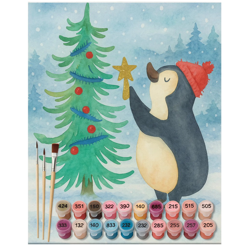 Paint by Numbers penguin Christmas tree Design Ausmalbild, Kunstwerk, Malen nach Zahlen, Winter, Weihnachten, Weihnachtsdeko, Nikolaus, Advent, Heiligabend, Wintermotiv, Pinguin