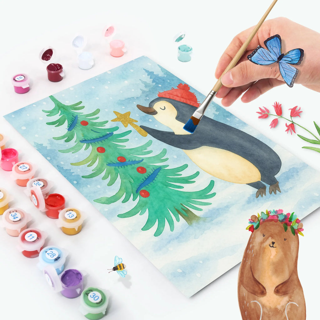Paint by Numbers penguin Christmas tree Design Ausmalbild, Kunstwerk, Malen nach Zahlen, Winter, Weihnachten, Weihnachtsdeko, Nikolaus, Advent, Heiligabend, Wintermotiv, Pinguin