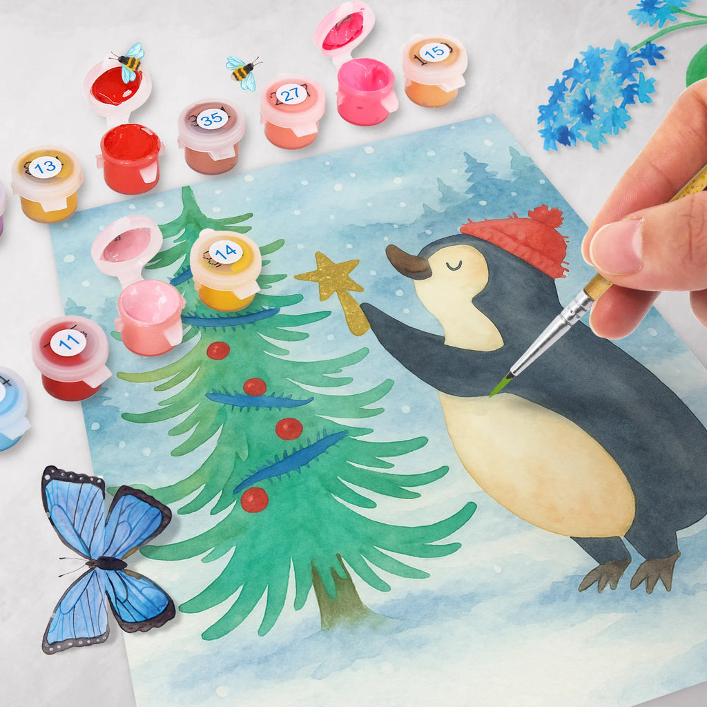 Paint by Numbers penguin Christmas tree Design Ausmalbild, Kunstwerk, Malen nach Zahlen, Winter, Weihnachten, Weihnachtsdeko, Nikolaus, Advent, Heiligabend, Wintermotiv, Pinguin