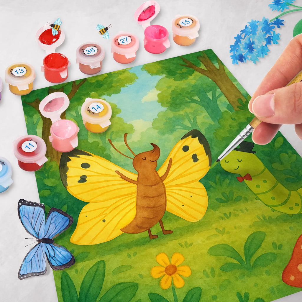 Malowanie według numerów gąsienica motyl Design Ausmalbild, Malen nach Zahlen, Kunstwerk, Tiermotive, Gute Laune, lustige Sprüche, Tiere, Erwachsen werden, Schmetterling, Aufwachsen, Hütchen, Kokon, Hut, Schönheit, Zitronenfalter, Raupe, Entwicklung