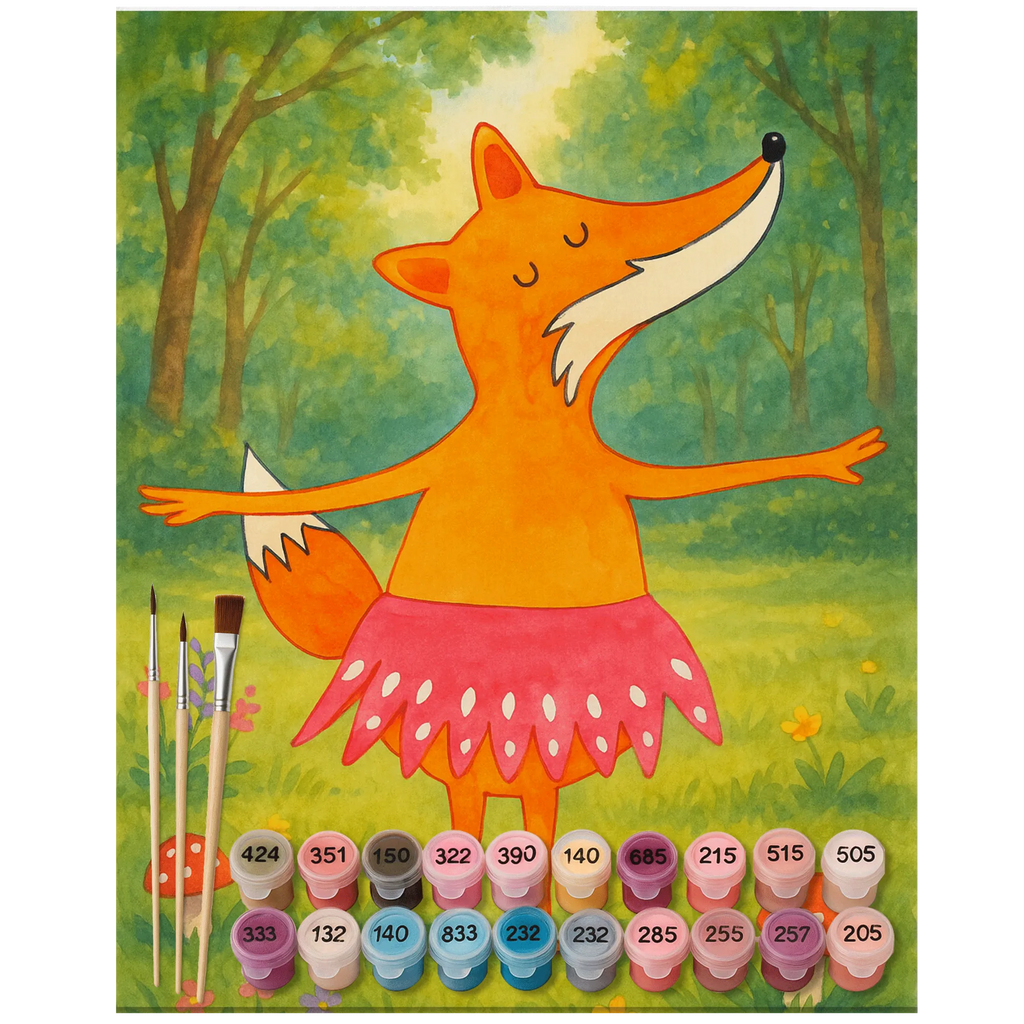 Paint by Numbers Fox ballerina Design Künstler, Baseln, DIY, Kreativität, Malen, Kunstwerk, Ausmalbild, Malen nach Zahlen, Bastelidee, Fuchs, Ballett, Ballerina, Tanzen, Einladung, Füchse, Füchsin, Tänzerin, Fuchs Spruch, Party, Geburtstag