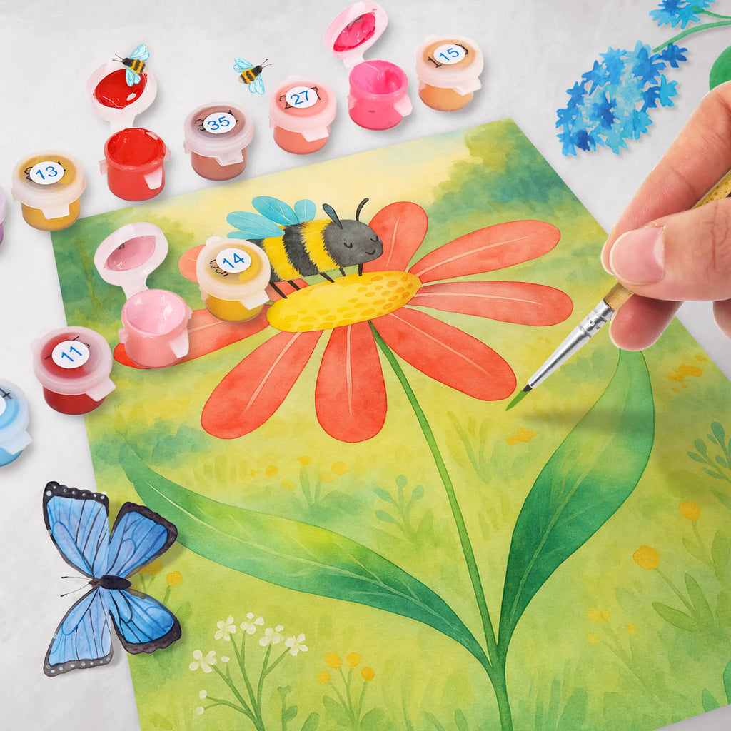 Malen nach Zahlen Hummel Blume Design Kreativität, Baseln, Künstler, Kunstwerk, Malen nach Zahlen, Malen, Ausmalbild, DIY, Bastelidee, Tiermotive, Gute Laune, lustige Sprüche, Tiere, Natur, Wespe, Blume, Hummel, Flauschig, Hummeln, Feld, Biene