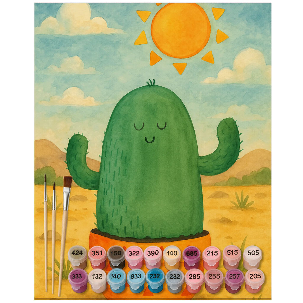 Paint by Numbers cactus Sun Design Malen, DIY, Baseln, Kunstwerk, Ausmalbild, Kreativität, Künstler, Bastelidee, Malen nach Zahlen, Kaktus, Kakteen, Scheidung, Neustart, Trennung, Liebeskummer, Sonnenschein, Ehebruch, Liebe Kaktusliebe, Sonne, Liebeskummer Geschenk, Freundin, Motivation, Glück, glücklich, Geschenkidee