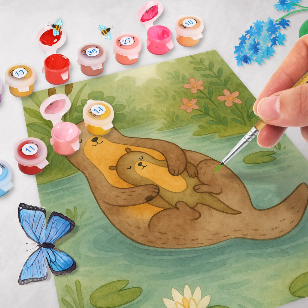 Malowanie według numerów wydra dziecko Design Kreativität, Kunstwerk, Ausmalbild, Malen, DIY, Malen nach Zahlen, Baseln, Bastelidee, Künstler, Otter, Fischotter, Seeotter, Otter Seeotter See Otter