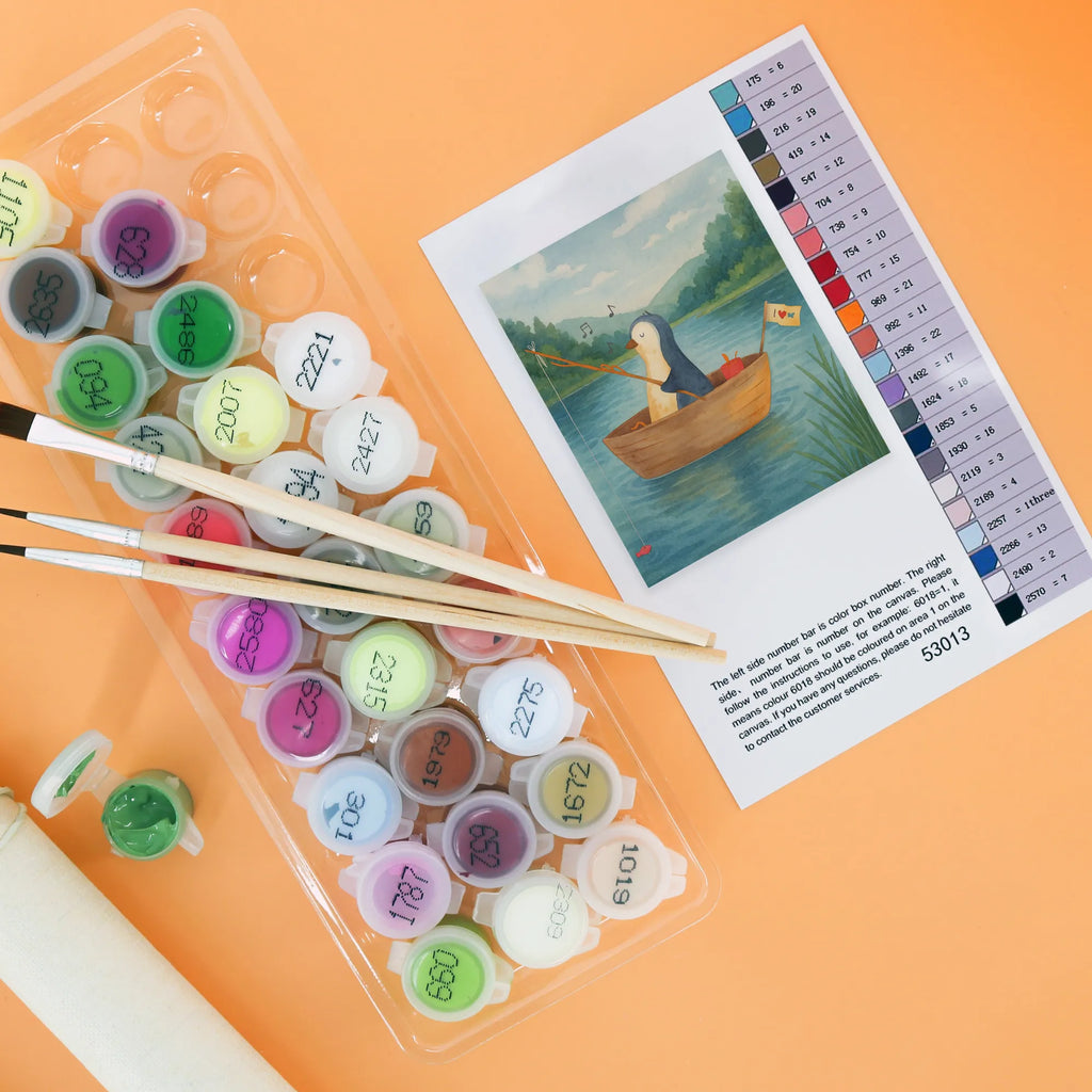 Paint by Numbers Penguin fishing boat Design Malen nach Zahlen, Künstler, Kunstwerk, DIY, Kreativität, Malen, Bastelidee, Baseln, Ausmalbild, Pinguin, Angeln, Scheidung, Boot, Angelboot, genießen, Pinguine, Leben, Neustart, Lebenslust, Motivation, Trennung, Geschenkidee Liebeskummer, Neuanfang