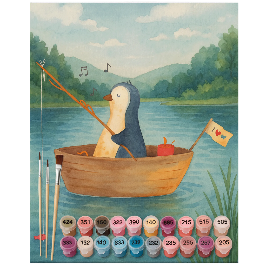 Paint by Numbers Penguin fishing boat Design Malen nach Zahlen, Künstler, Kunstwerk, DIY, Kreativität, Malen, Bastelidee, Baseln, Ausmalbild, Pinguin, Angeln, Scheidung, Boot, Angelboot, genießen, Pinguine, Leben, Neustart, Lebenslust, Motivation, Trennung, Geschenkidee Liebeskummer, Neuanfang