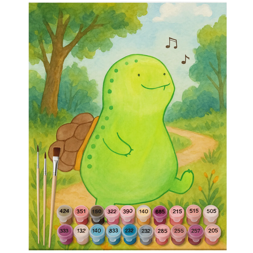 Malowanie według numerów żółw gwizdać Design Ausmalbild, Kunstwerk, Malen nach Zahlen, Schildkröte, fröhlich, Schildkröten, Trennung, Neuanfang, Lebensfreude, Schildi, Glück, Motivation, Depression