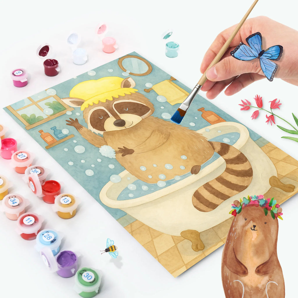 Paint by Numbers Raccoon Design Kunstwerk, Malen, Ausmalbild, Bastelidee, DIY, Künstler, Malen nach Zahlen, Kreativität, Baseln, Tiermotive, Gute Laune, lustige Sprüche, Tiere, Fröhlich, Plan, Seifenblasen, Waschbär, Tagträumen, waschen