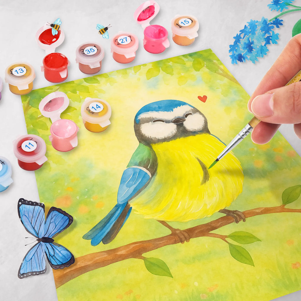 Paint by Numbers Bird blue tit Design Baseln, Kreativität, Bastelidee, DIY, Kunstwerk, Malen, Malen nach Zahlen, Ausmalbild, Künstler, Ostern, Osterhase, Ostergeschenke, Osternest, Osterdeko, Geschenke zu Ostern, Ostern Geschenk, Ostergeschenke Kinder, Ostern Kinder, Frühlingsgefühle, Osterzeit, liebe Grüße, Vogel, Ostergrüße, Blaumeise, Frühling