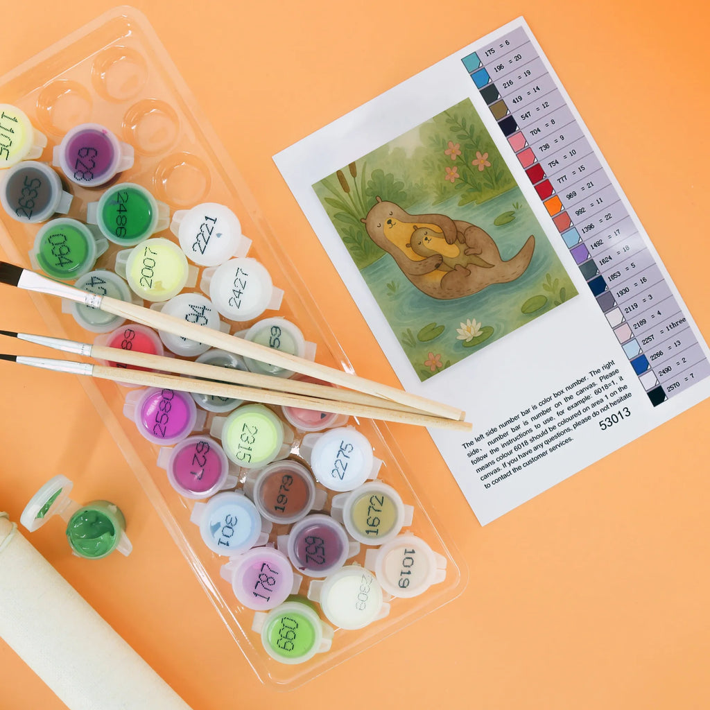 Malowanie według numerów wydra dziecko Design Kreativität, Kunstwerk, Ausmalbild, Malen, DIY, Malen nach Zahlen, Baseln, Bastelidee, Künstler, Otter, Fischotter, Seeotter, Otter Seeotter See Otter