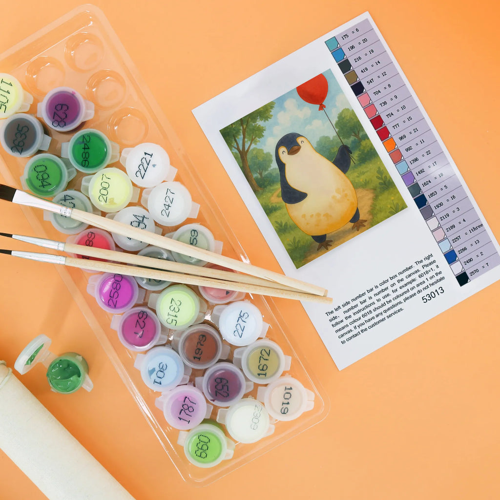 Malowanie według numerów pingwin balon Design Kreativität, Kunstwerk, Künstler, DIY, Malen nach Zahlen, Malen, Ausmalbild, Baseln, Bastelidee, Pinguin, Lebenslust, beste Freundin, Tagträume, Geschenkidee, Luftballon, Geschenk Freundin, Liebe, Pinguine, Motivation, Neustart, neues Leben, Glück