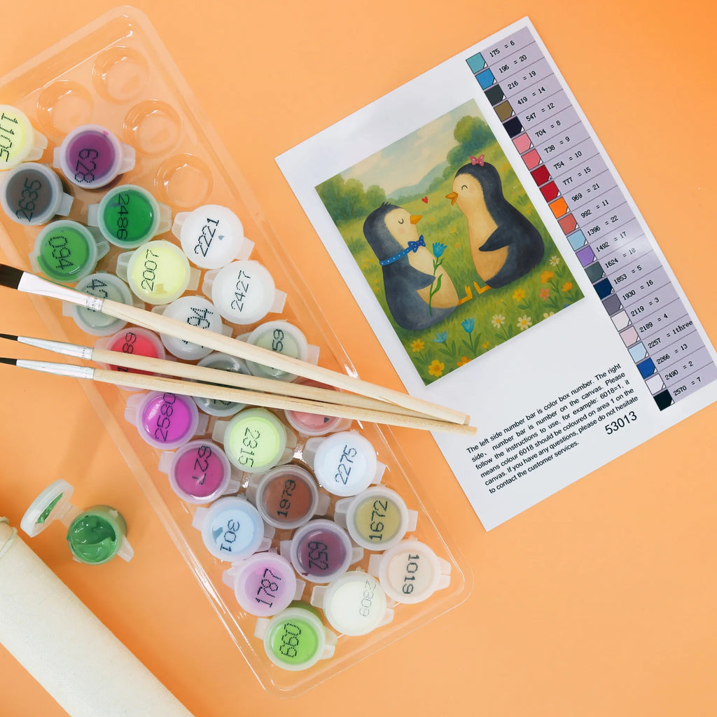 Malowanie według numerów Pingwin para Design Baseln, Malen, Kreativität, Kunstwerk, Künstler, Ausmalbild, Bastelidee, DIY, Malen nach Zahlen, Pinguin, große Liebe, Liebesbeweis, Liebe, Hochzeitsgeschenk, Hochzeit, Hochzeitstag, Liebesgeschenk, Liebespaar, Verlobung, Pinguine, Traumpaar, Jahrestag