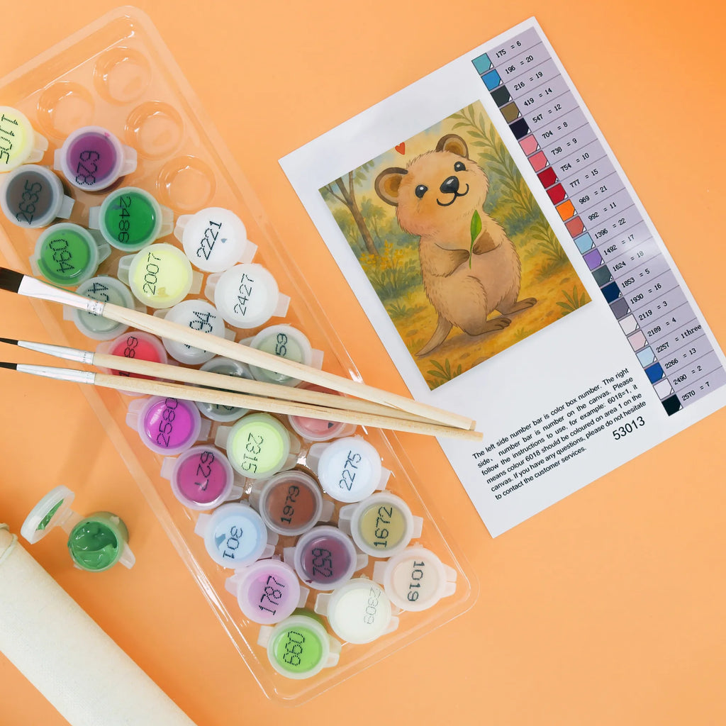 Paint by Numbers Quokka Happy Design Malen, Baseln, Kreativität, Bastelidee, DIY, Ausmalbild, Künstler, Kunstwerk, Malen nach Zahlen, Tiermotive, Gute Laune, lustige Sprüche, Tiere, Dinge erledigen, Aufschieberitis, Lustiger Spruch, Niedliches Tier, Verschieben, Quokka