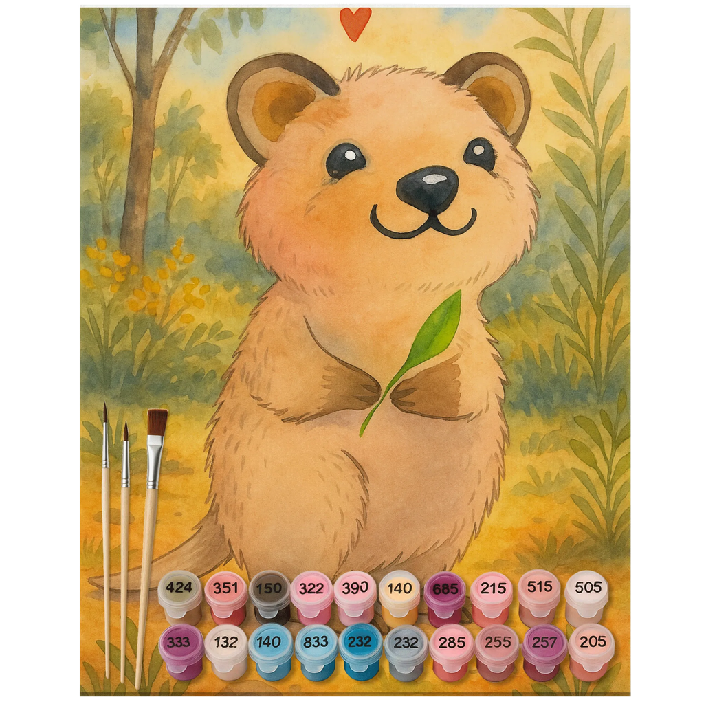 Paint by Numbers Quokka Happy Design Malen, Baseln, Kreativität, Bastelidee, DIY, Ausmalbild, Künstler, Kunstwerk, Malen nach Zahlen, Tiermotive, Gute Laune, lustige Sprüche, Tiere, Dinge erledigen, Aufschieberitis, Lustiger Spruch, Niedliches Tier, Verschieben, Quokka