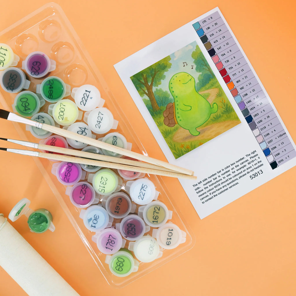 Malowanie według numerów żółw gwizdać Design Ausmalbild, Kunstwerk, Malen nach Zahlen, Schildkröte, fröhlich, Schildkröten, Trennung, Neuanfang, Lebensfreude, Schildi, Glück, Motivation, Depression