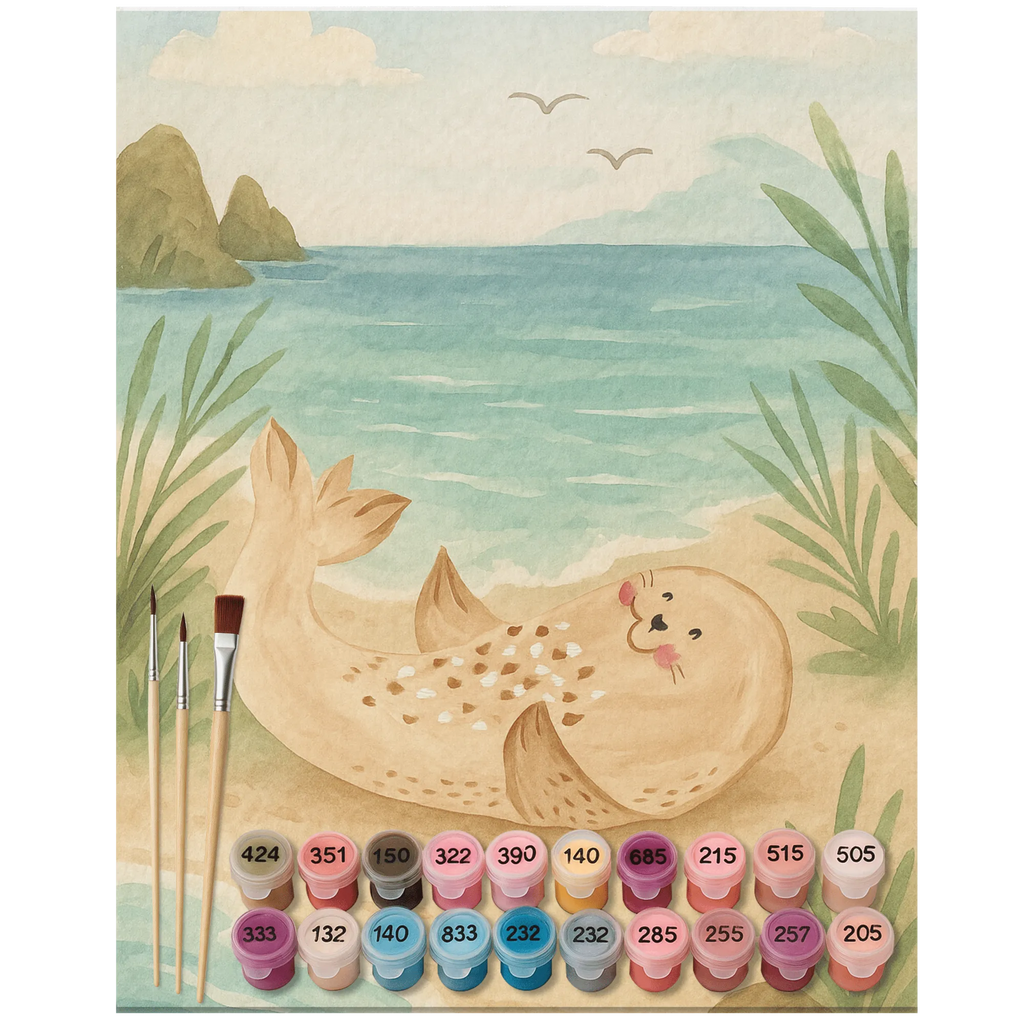 Malowanie według numerów foka Leżeć Design Malen, Künstler, Basteln, Ausmalbild, Kunstwerk, Bastelidee, Malen nach Zahlen, Kreativität, DIY, Gute Laune, Tiermotive, Lustige Sprüche, Tiere, Strand, Robben, Robbe, Nordsee, Lachen, Meerestier, Ostsee, Freude, Seehund