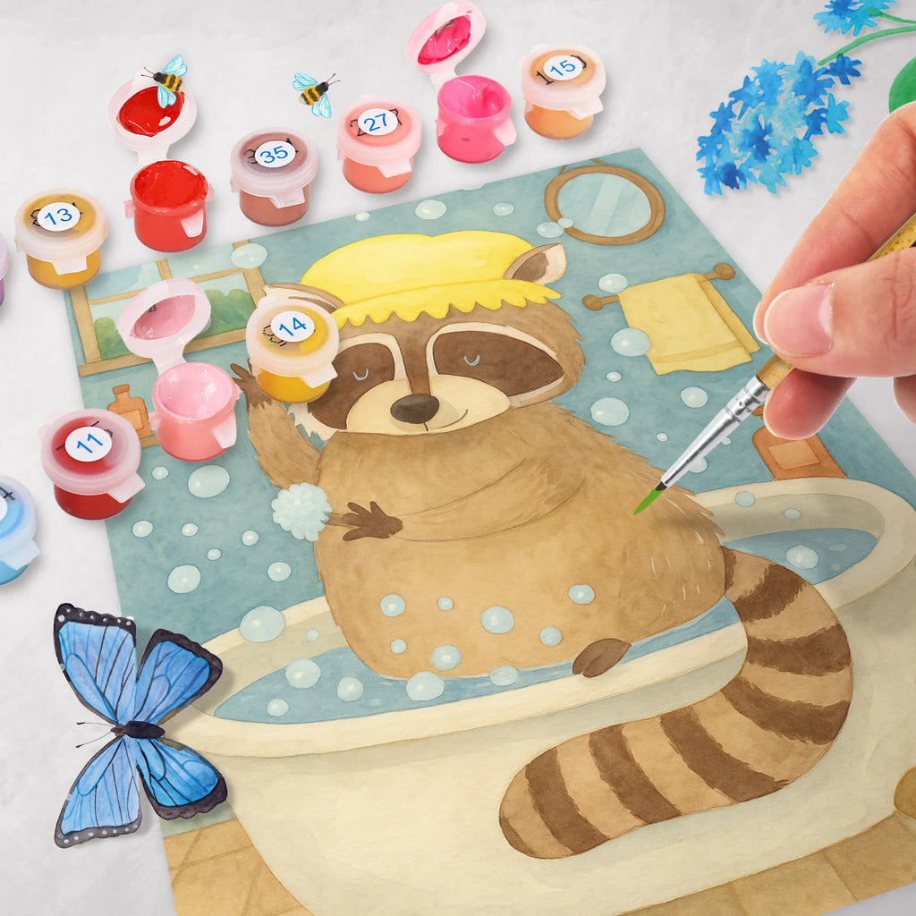 Paint by Numbers Raccoon Design Kunstwerk, Malen, Ausmalbild, Bastelidee, DIY, Künstler, Malen nach Zahlen, Kreativität, Baseln, Tiermotive, Gute Laune, lustige Sprüche, Tiere, Fröhlich, Plan, Seifenblasen, Waschbär, Tagträumen, waschen