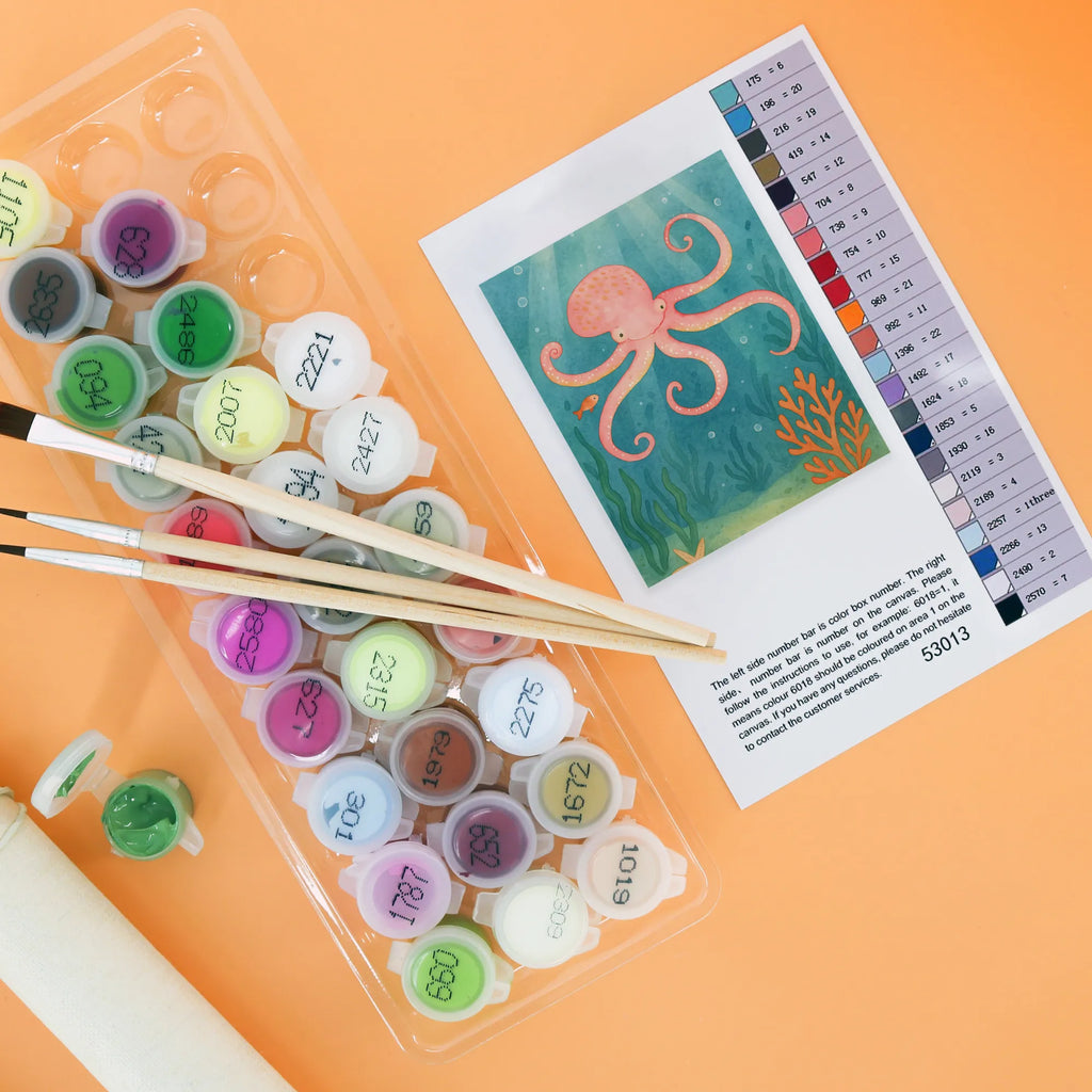 Paint by Numbers Squid Design Ausmalbild, DIY, Kreativität, Kunstwerk, Malen, Baseln, Malen nach Zahlen, Künstler, Bastelidee, Tiermotive, Gute Laune, lustige Sprüche, Tiere, Meerestier, Arme, Tintenfisch, Wasser, Meer, Krake, Ozean