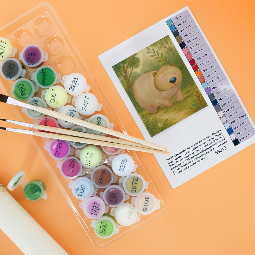 Malen nach Zahlen Wombat Design Bastelidee, Basteln, Malen, DIY, Kreativität, Malen nach Zahlen, Künstler, Ausmalbild, Kunstwerk, lustige Sprüche, Tiere, Tiermotive, Gute Laune, Motivation, Das Leben ist schön, Wombat, Spruch, Australien