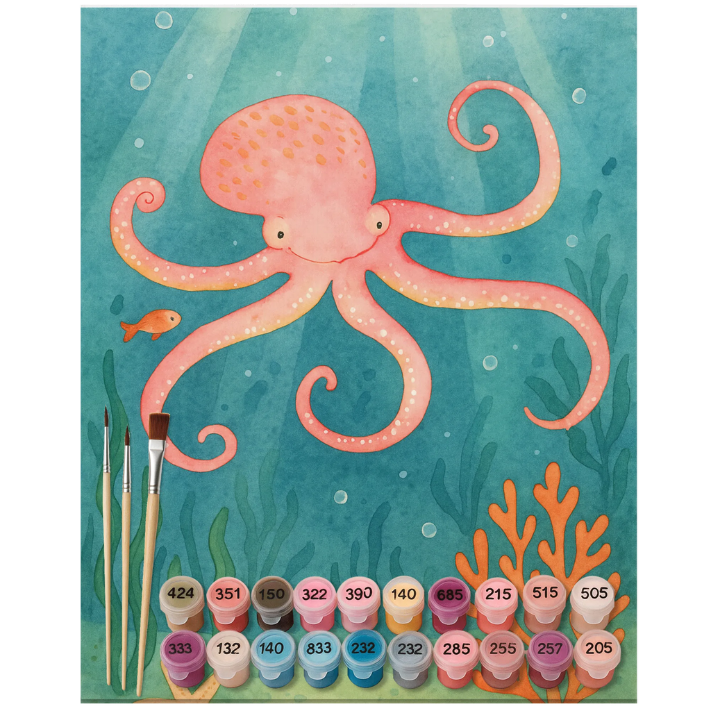 Paint by Numbers Squid Design Ausmalbild, DIY, Kreativität, Kunstwerk, Malen, Baseln, Malen nach Zahlen, Künstler, Bastelidee, Tiermotive, Gute Laune, lustige Sprüche, Tiere, Meerestier, Arme, Tintenfisch, Wasser, Meer, Krake, Ozean