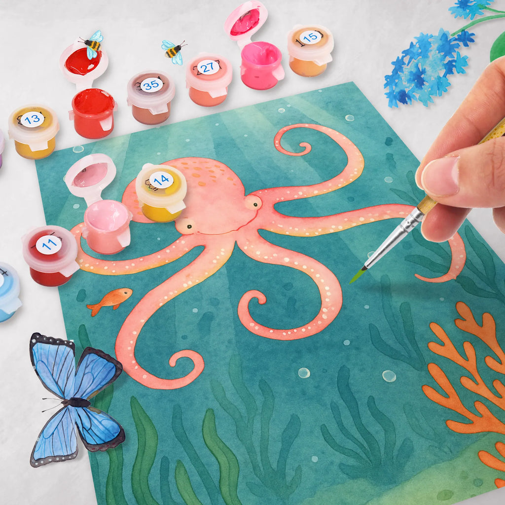 Paint by Numbers Squid Design Ausmalbild, DIY, Kreativität, Kunstwerk, Malen, Baseln, Malen nach Zahlen, Künstler, Bastelidee, Tiermotive, Gute Laune, lustige Sprüche, Tiere, Meerestier, Arme, Tintenfisch, Wasser, Meer, Krake, Ozean