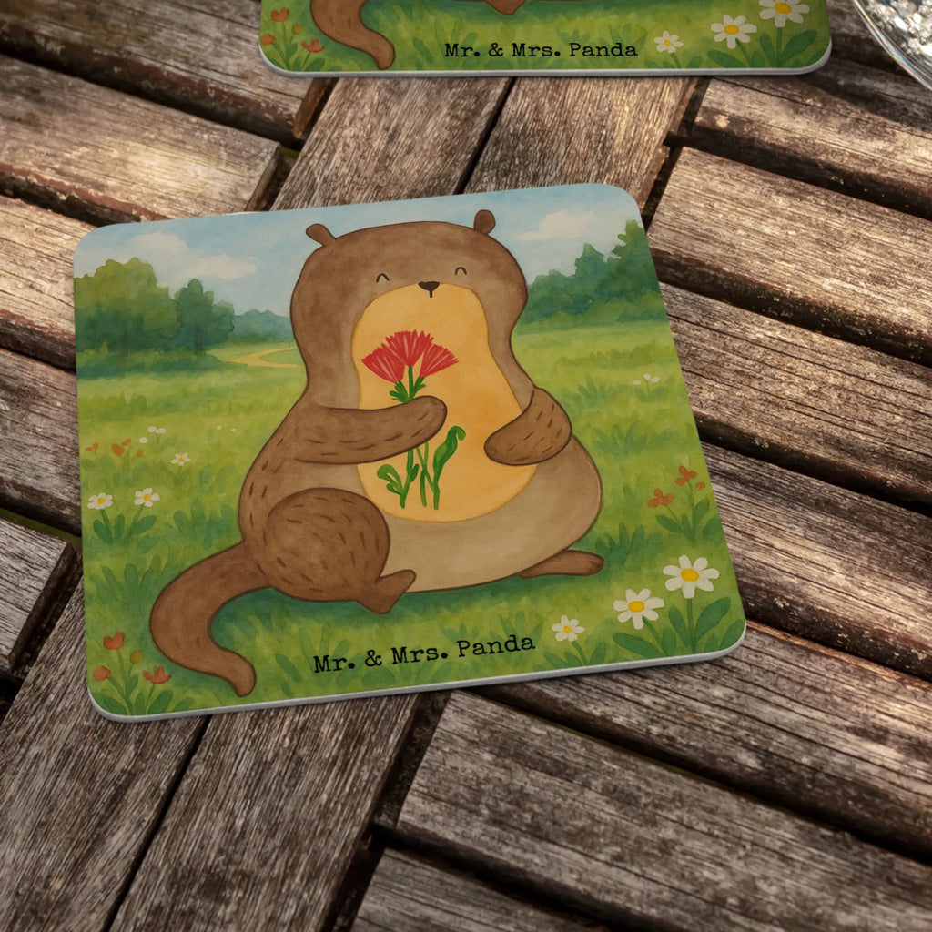 Bierdeckel Otter Blumenstrauß Design Gastgeschenk Hochzeit, Otter, Fischotter, Seeotter, Otter Seeotter See Otter