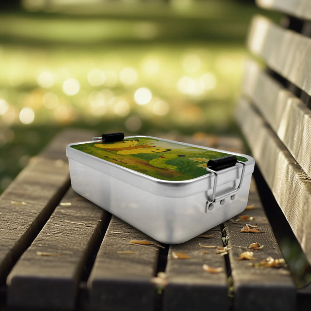 Metall Brotdose Raupe Schmetterling Design Brotbox, Brotdose, Tiermotive, Gute Laune, lustige Sprüche, Tiere, Schönheit, Erwachsen werden, Hütchen, Zitronenfalter, Aufwachsen, Schmetterling, Hut, Raupe, Kokon, Entwicklung