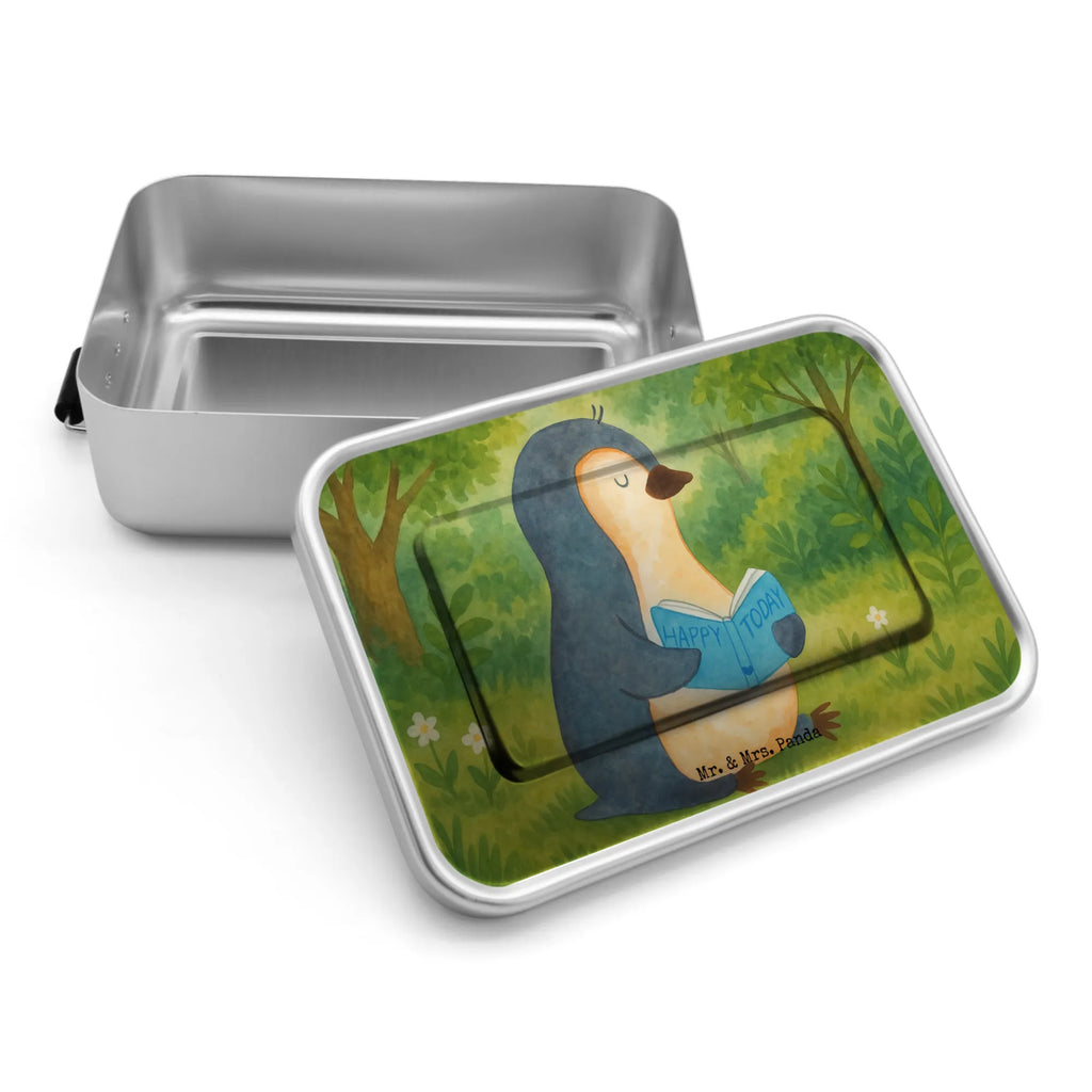 Metall Brotdose Pinguin Buch Design Brotbox, Brotdose, Pinguin, Ferien, Urlaub, Bücherwurm, Pinguine, Nichtstun, Buch, Freizeit, Faulenzen, Lesen