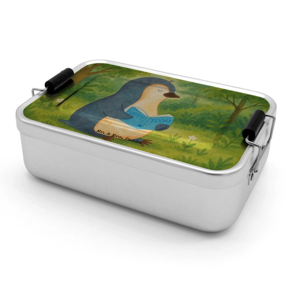 Metall Brotdose Pinguin Buch Design Brotbox, Brotdose, Pinguin, Ferien, Urlaub, Bücherwurm, Pinguine, Nichtstun, Buch, Freizeit, Faulenzen, Lesen