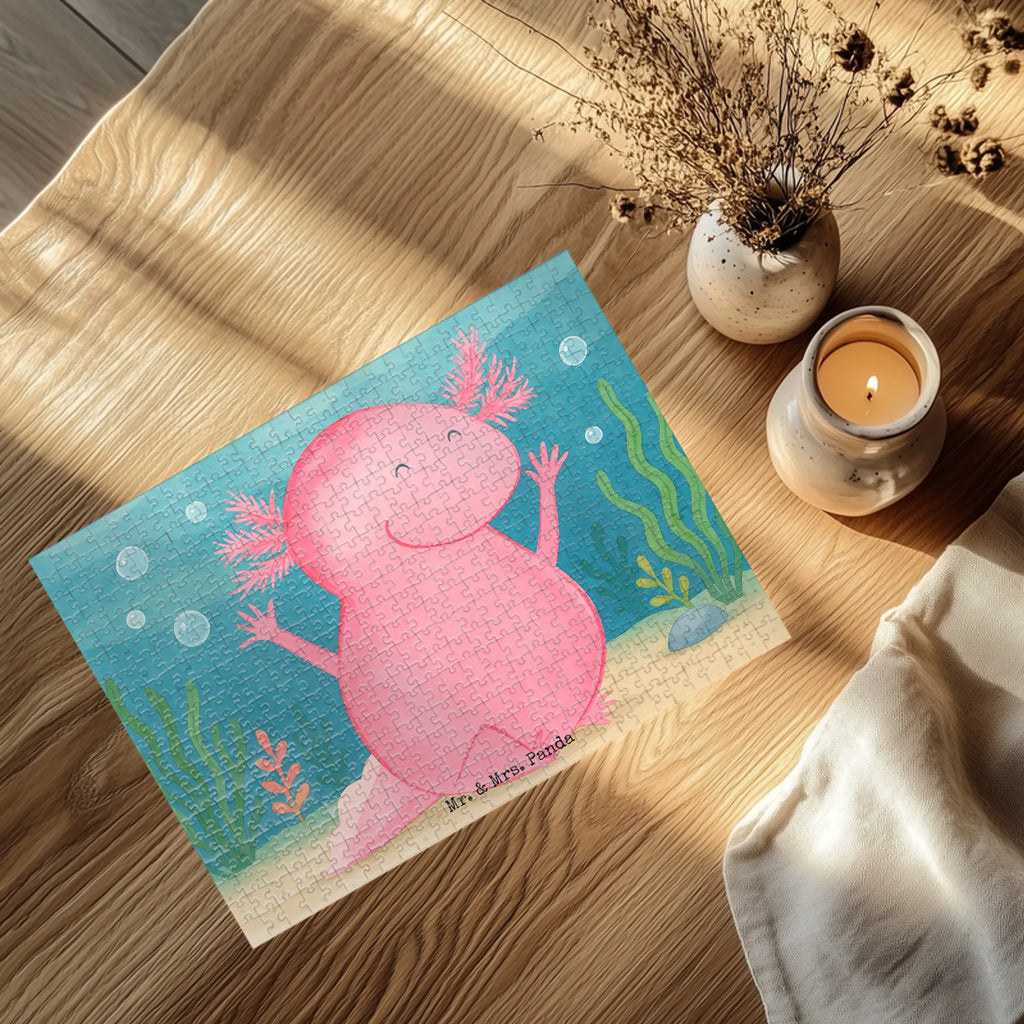 Puzzle Axolotl Hurra Design Puzzle, Axolotl, Molch, Axolot, Schwanzlurch, Lurch, Lurche, fröhlich, Spaß, Freude, Motivation, Zufriedenheit
