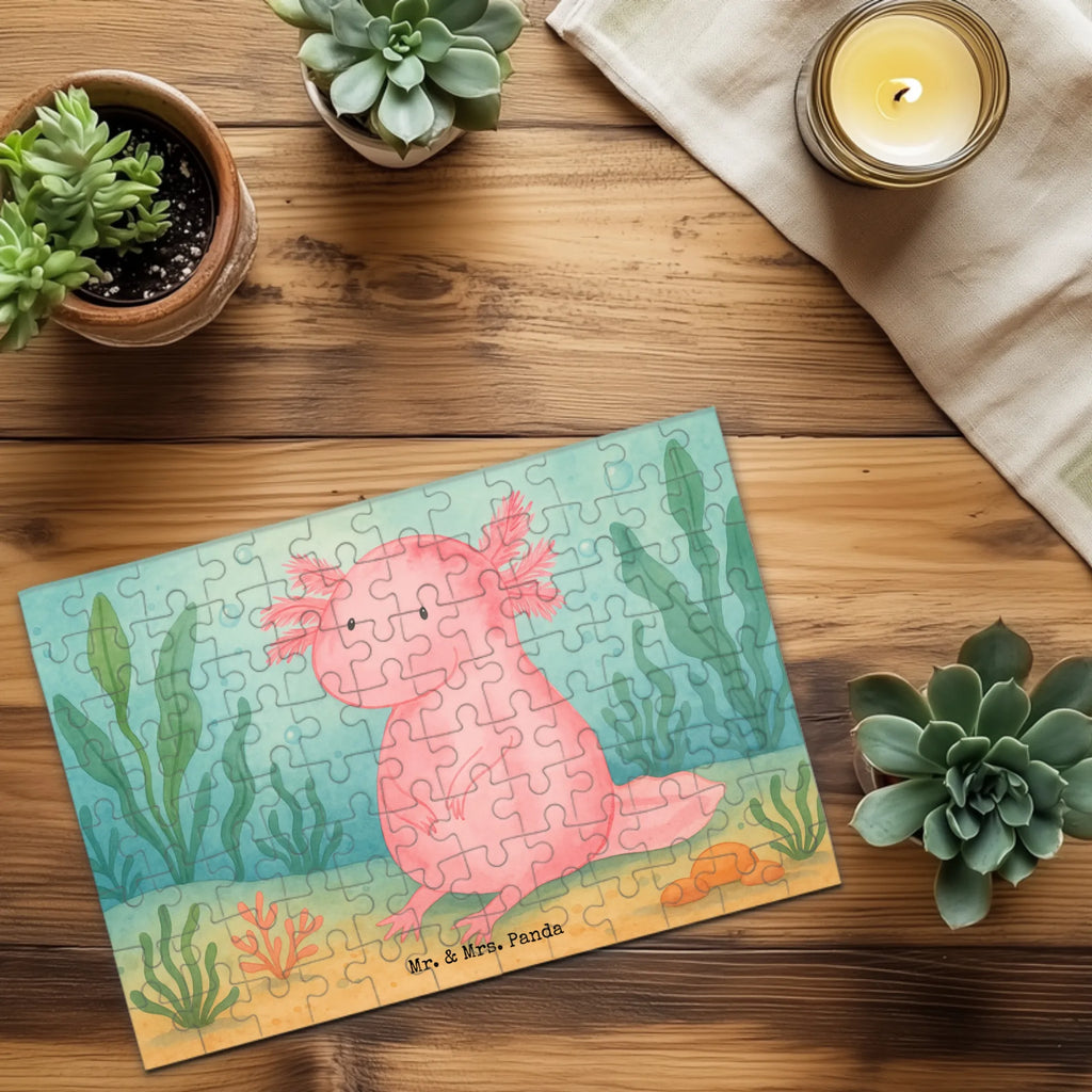 Puzzle Axolotl Niedlich Design Puzzle, Axolotl, Molch, Axolot, vergnügt, fröhlich, zufrieden, Lebensstil, Weisheit, Lebensweisheit, Liebe, Freundin