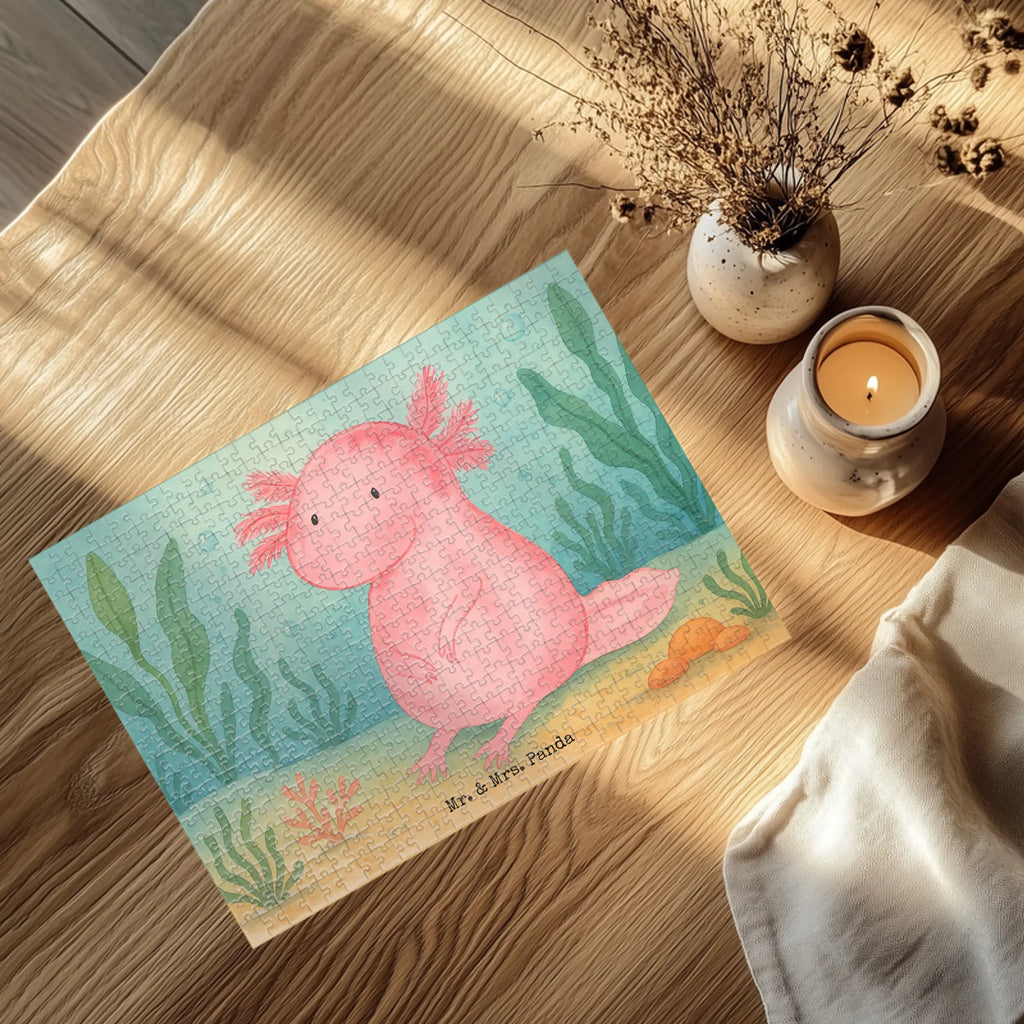 Puzzle Axolotl Niedlich Design Puzzle, Axolotl, Molch, Axolot, vergnügt, fröhlich, zufrieden, Lebensstil, Weisheit, Lebensweisheit, Liebe, Freundin