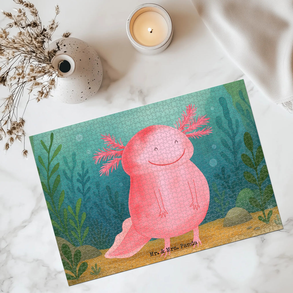 Puzzle Axolotl Glücklich Design Puzzle, Axolotl, Molch, Axolot, Schwanzlurch, Lurch, Lurche, Motivation, gute Laune