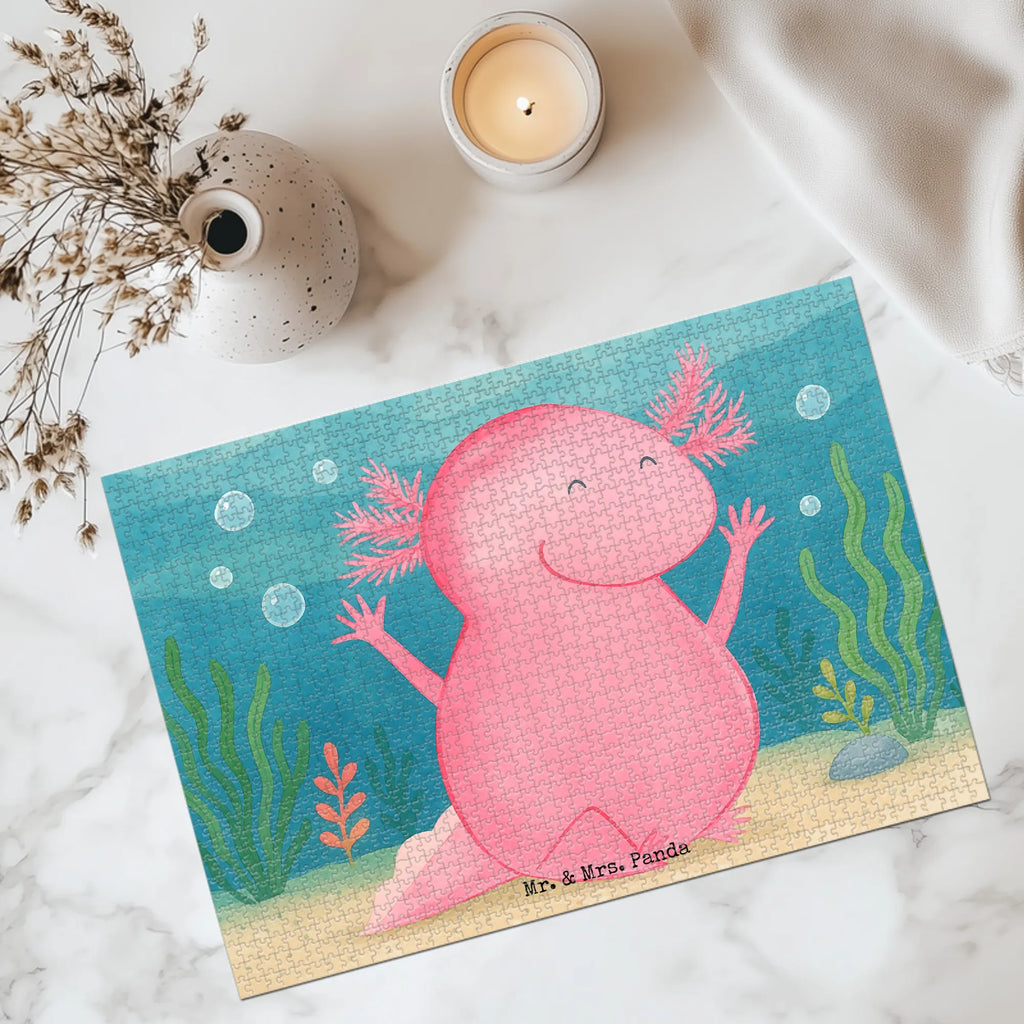 Puzzle Axolotl Hurra Design Puzzle, Axolotl, Molch, Axolot, Schwanzlurch, Lurch, Lurche, fröhlich, Spaß, Freude, Motivation, Zufriedenheit