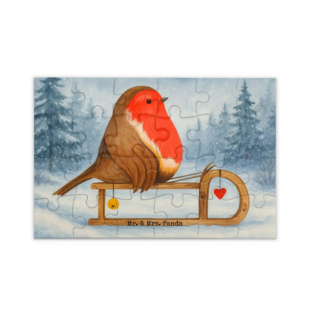 Puzzle Rotkehlchen Schlitten Design Puzzle, Winter, Weihnachten, Weihnachtsdeko, Nikolaus, Advent, Heiligabend, Wintermotiv, Schlitten, Vogel