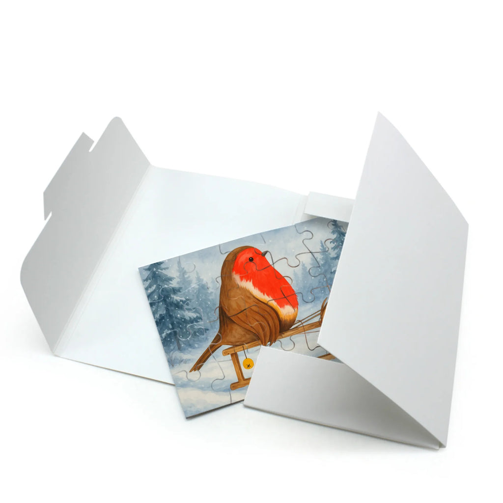 Puzzle Rotkehlchen Schlitten Design Puzzle, Winter, Weihnachten, Weihnachtsdeko, Nikolaus, Advent, Heiligabend, Wintermotiv, Schlitten, Vogel