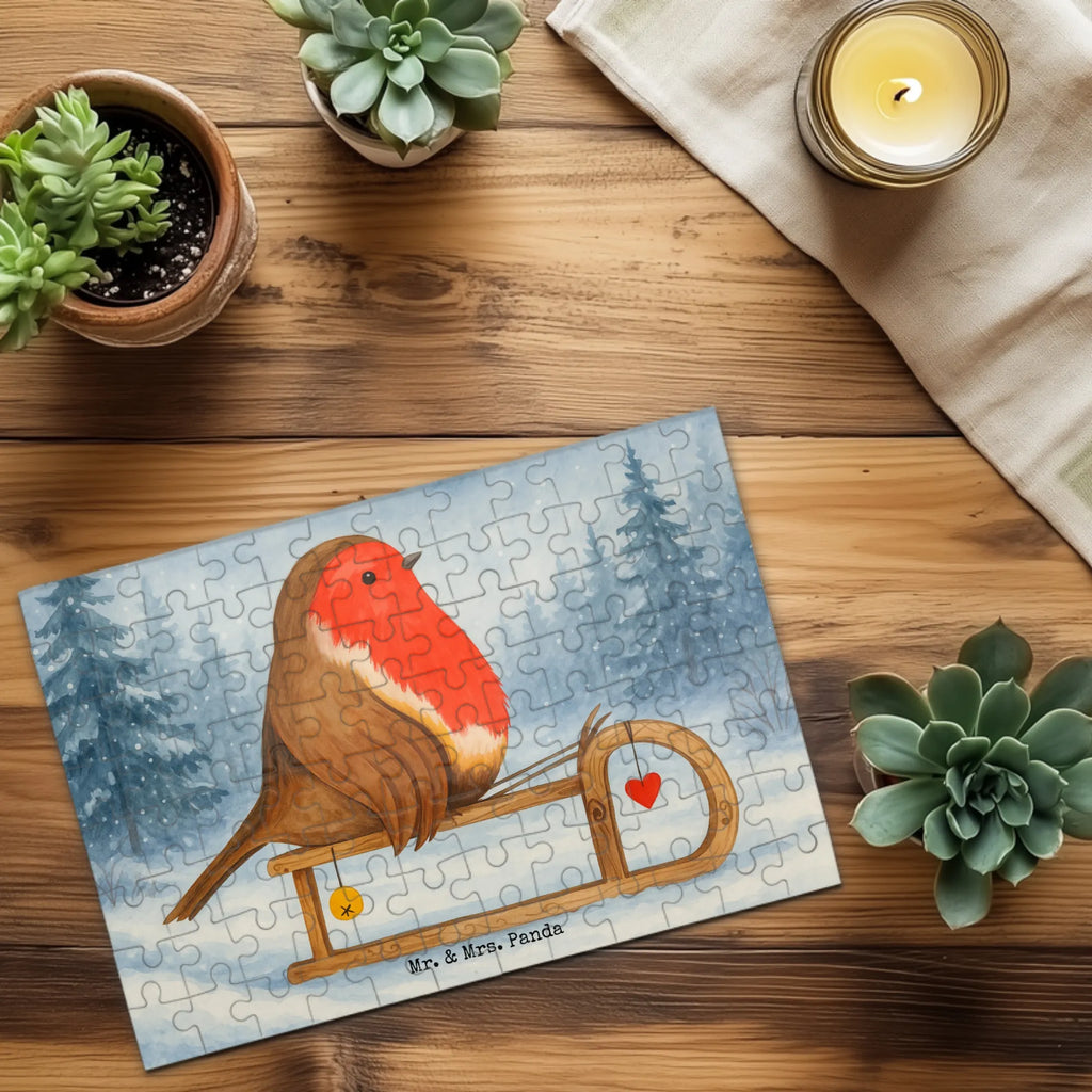 Puzzle Rotkehlchen Schlitten Design Puzzle, Winter, Weihnachten, Weihnachtsdeko, Nikolaus, Advent, Heiligabend, Wintermotiv, Schlitten, Vogel