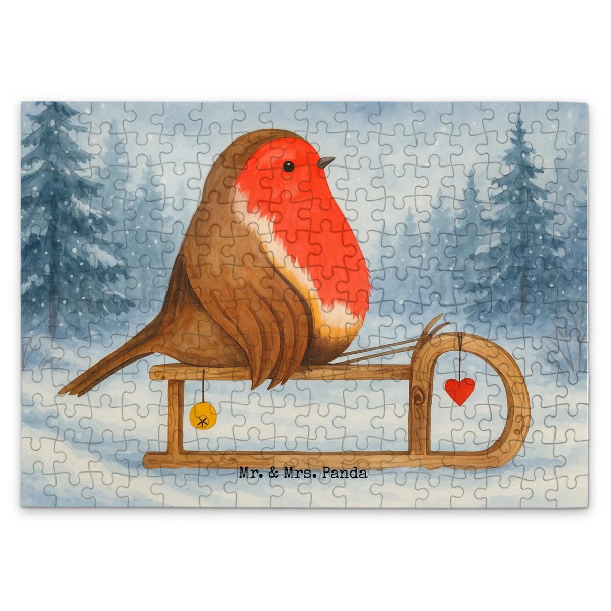 Puzzle Rotkehlchen Schlitten Design 2000 Teile Puzzle, 1500 Teile Puzzle, Legespiel, 500 Teile Puzzle, Puzzle, Geduldspiel, 300 Teile Puzzle, 1000 Teile Puzzle, Puzzlespiel, Wintermotiv, Winter, Weihnachten, Weihnachtsdeko, Nikolaus, Advent, Heiligabend, Vogel, Schlitten