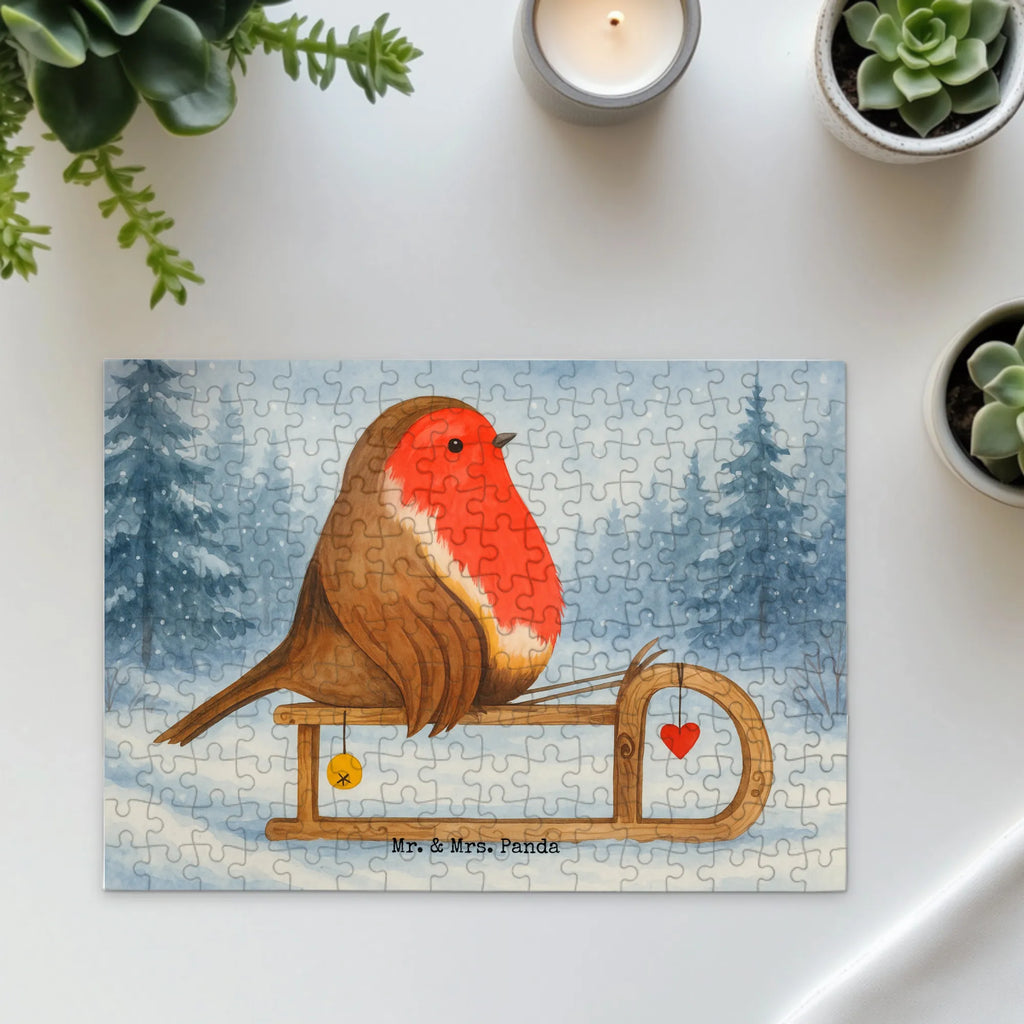 Puzzle Rotkehlchen Schlitten Design Puzzle, Winter, Weihnachten, Weihnachtsdeko, Nikolaus, Advent, Heiligabend, Wintermotiv, Schlitten, Vogel