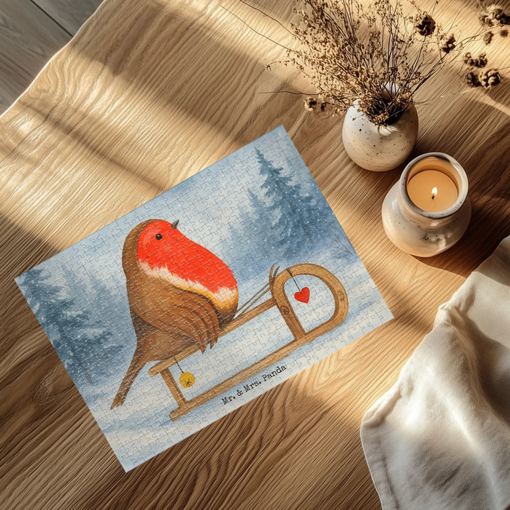 Puzzle Rotkehlchen Schlitten Design Puzzle, Winter, Weihnachten, Weihnachtsdeko, Nikolaus, Advent, Heiligabend, Wintermotiv, Schlitten, Vogel