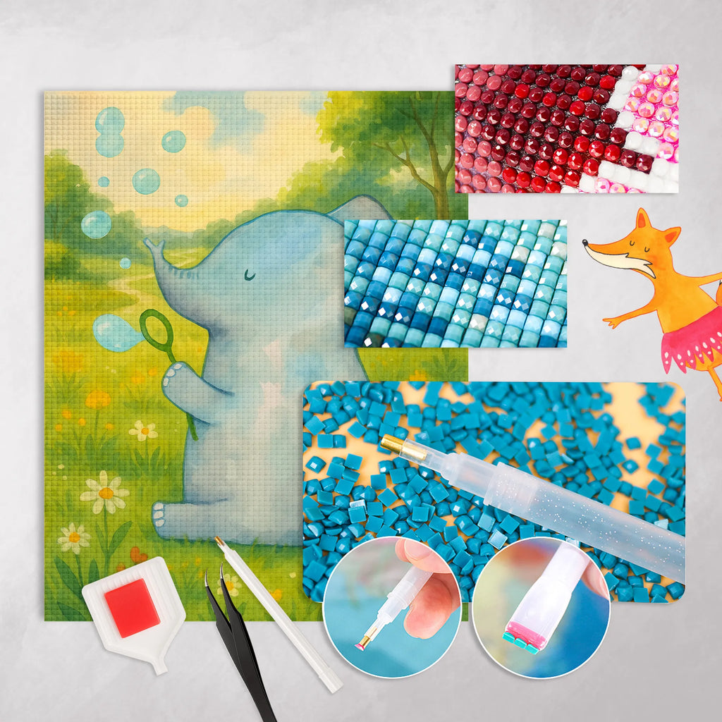 Diamond Painting elephant soap bubbles Design small animals, cute, funny, cute animal motives, hand drawn, small world, funny sayings, good mood, happy, gifts, gift ideas, special gifts, animal lover, card, pachyderm, soap bubbles, feeling. Home, Elephant, proof of love, elephants, home, love saying, proboscidean, love