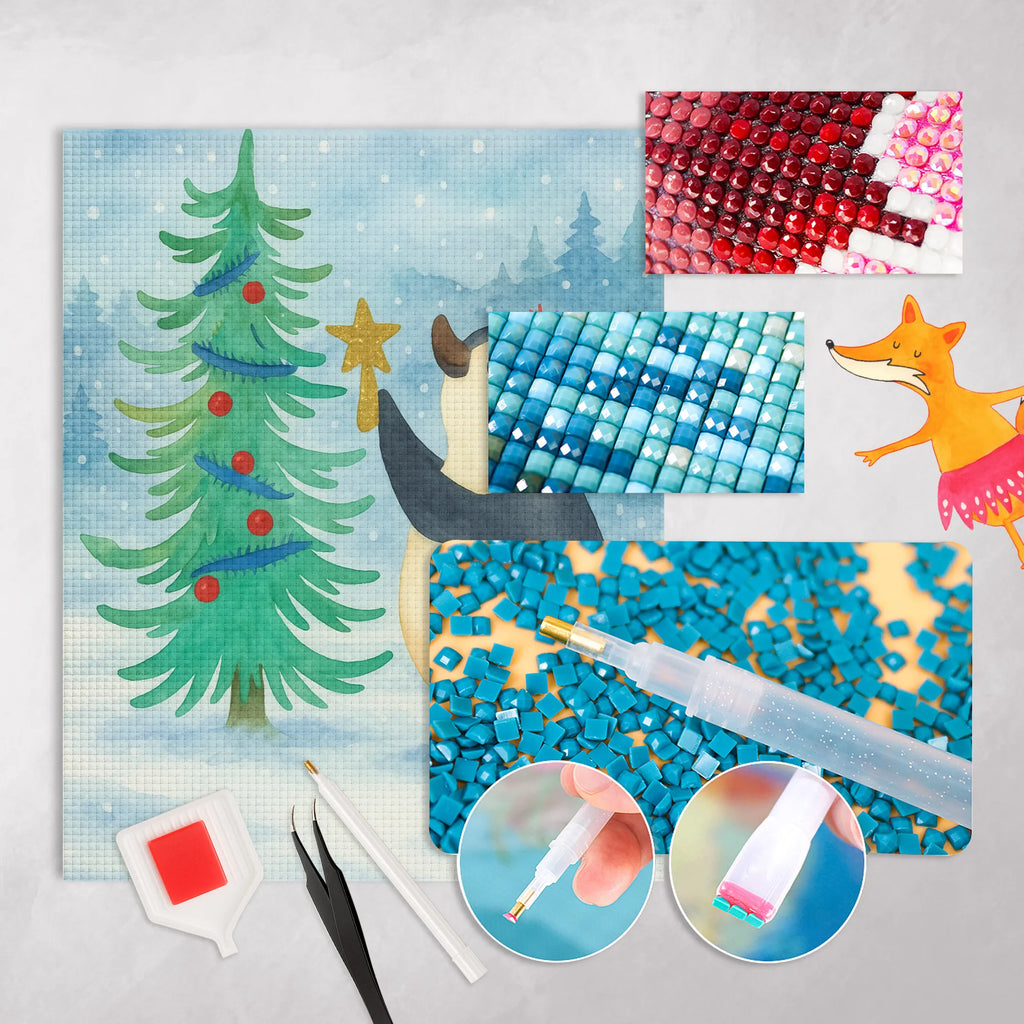 Diamond Painting Pinguin Weihnachtsbaum Design DIY, Kreativität, Kristallbild, Diamond Painting, Winter, Weihnachten, Weihnachtsdeko, Nikolaus, Advent, Heiligabend, Wintermotiv, Pinguin