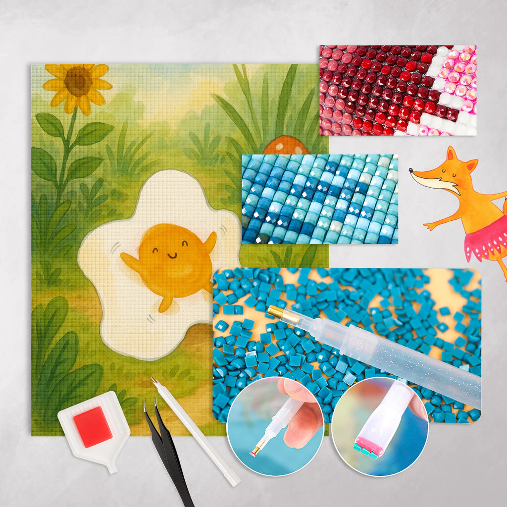 Diamond Painting Fried egg egg Design DIY, Kristallbild, Diamond Painting, Kreativität, Tiermotive, Gute Laune, lustige Sprüche, Tiere, Liebe, Schön, Tag, Spiegelei, Glücklich, Ei