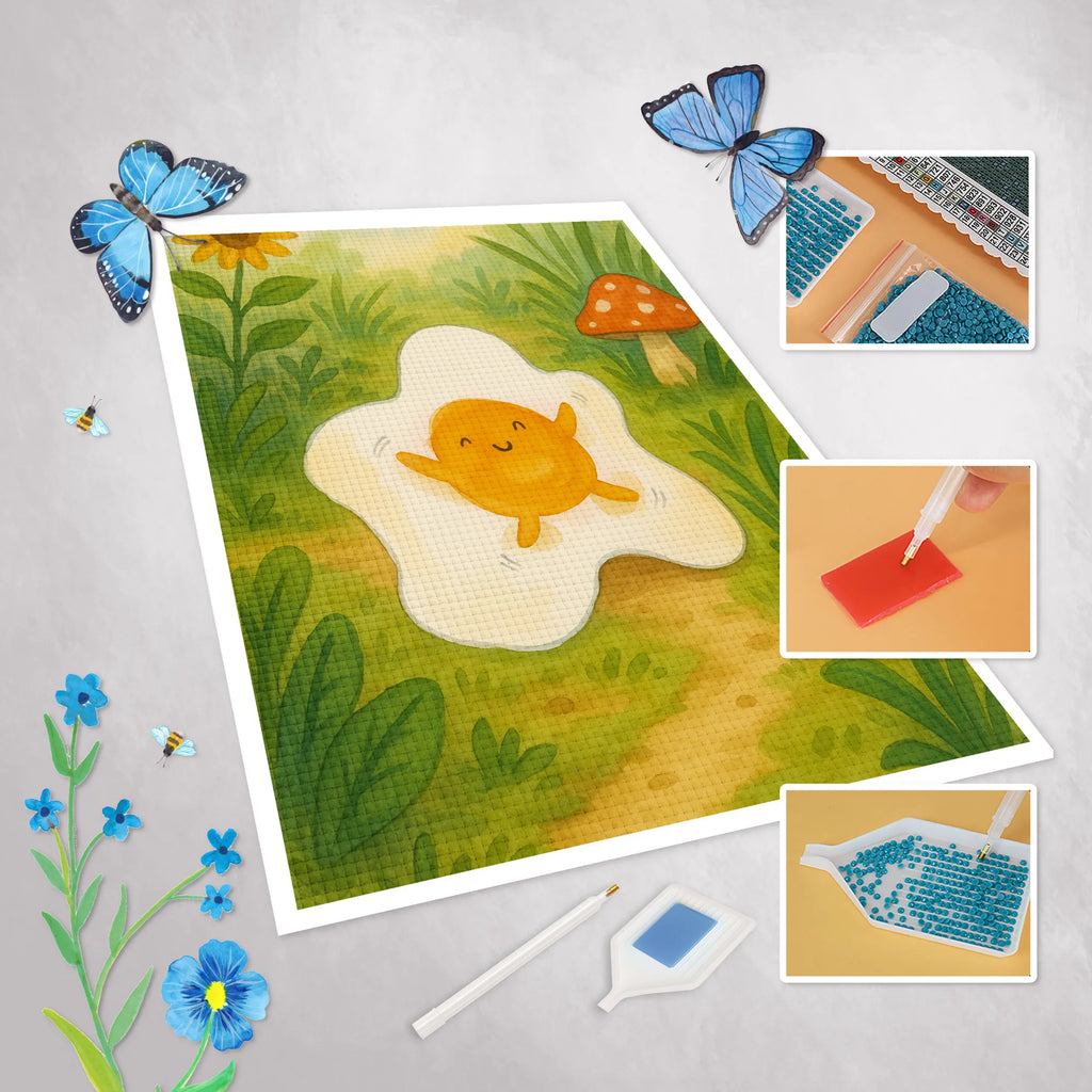 Diamond Painting Fried egg egg Design DIY, Kristallbild, Diamond Painting, Kreativität, Tiermotive, Gute Laune, lustige Sprüche, Tiere, Liebe, Schön, Tag, Spiegelei, Glücklich, Ei