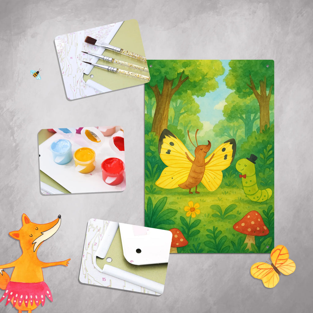 Paint by Numbers Metal Sign Caterpillar butterfly Design small animals, cute, funny, cute animal motives, hand drawn, small world, funny sayings, good mood, happy, gifts, gift ideas, special gifts, animal lover, card, development, hat, butterfly, growing up, Caterpillar, beauty, cocoon, lemon butterfly