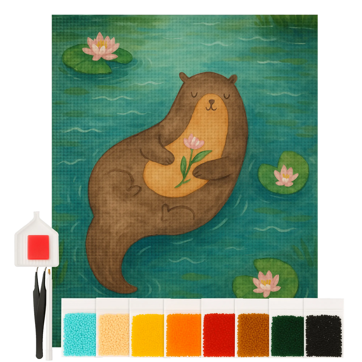 Diamond Painting otter Water Lily Design animal lover, marten, sea otter, European otter, water mammal, aquatic animal, baby otter, predator, water, otter gifts, gift ideas for animal lovers, animal, mammal, water animal, gifts for people in love