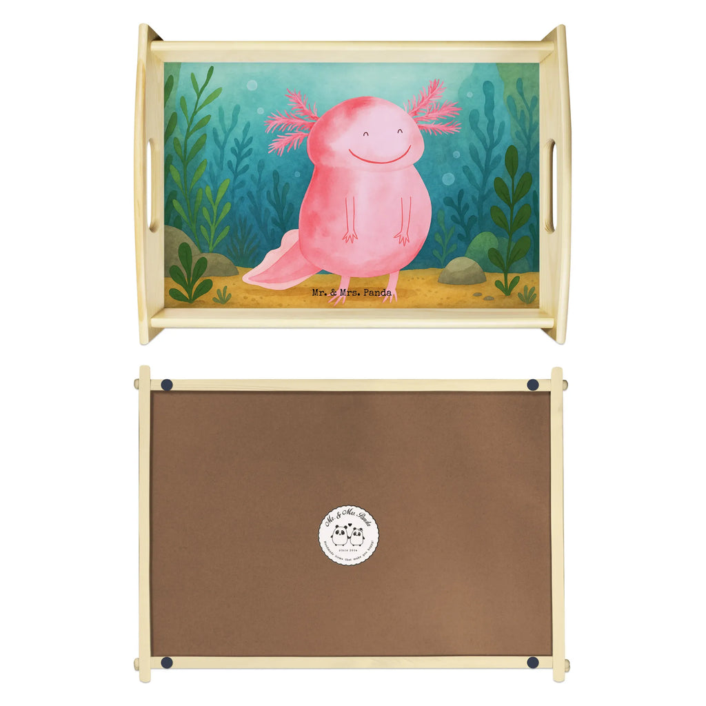 Serviertablett Axolotl Glücklich Design Serviertablett, Tablett, Holztablett, Küchentablett, Dekotablett, Frühstückstablett, Axolotl, Molch, Axolot, Schwanzlurch, Lurch, Lurche, Motivation, gute Laune