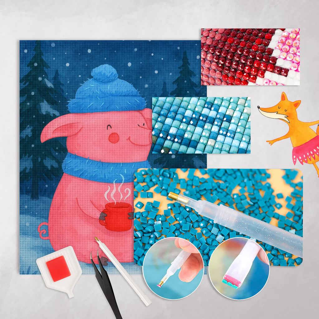 Diamond Painting piggy Mulled wine Design Kreativität, Kristallbild, Diamond Painting, DIY, Winter, Weihnachten, Weihnachtsdeko, Nikolaus, Advent, Heiligabend, Wintermotiv, Spruch, Betrunken, Glühwein, Weihnachtsmarkt