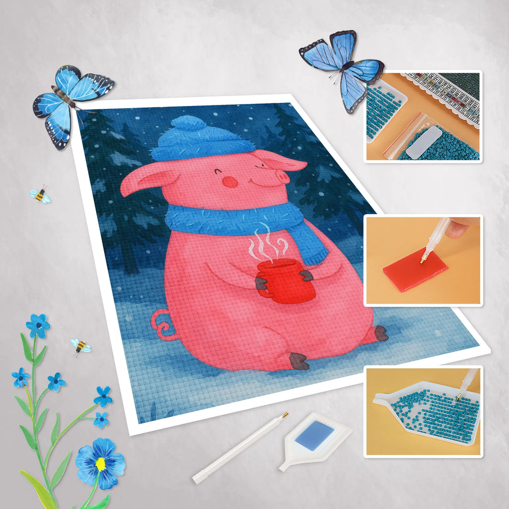 Diamond Painting piggy Mulled wine Design Kreativität, Kristallbild, Diamond Painting, DIY, Winter, Weihnachten, Weihnachtsdeko, Nikolaus, Advent, Heiligabend, Wintermotiv, Spruch, Betrunken, Glühwein, Weihnachtsmarkt